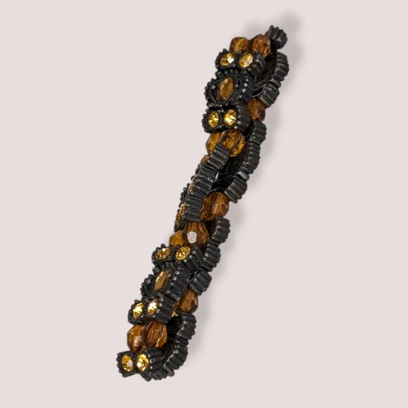 (2/$20) Dark Metal Orange Rhinestone Stretch Bracelet - Picture 3 of 5